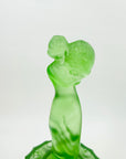 ANTIQUE ART DECO GREEN SATIN URANIUM GLASS LADY FLOWER FROG