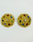 1980s STATEMENT FILIGREE BUTTON TUTTI FRUITTI CLIP ON EARRINGS