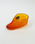 1940s OLD VIRGINIA PRESSED RED ORANGE AMBERINA GLASS BOOT/MINI VASE