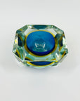 1950s MURANO MANDRUZZATO COBALT BLUE AMBER SOMMERSO DIAMOND FACETED GLASS BOWL