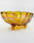 ANTIQUE CARNIVAL PRESSED AMBER GLASS FOOTED BOWL