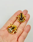 960s TUTTI FRUITTI SEED PEARL STATEMENT CLIP ON EARRINGS