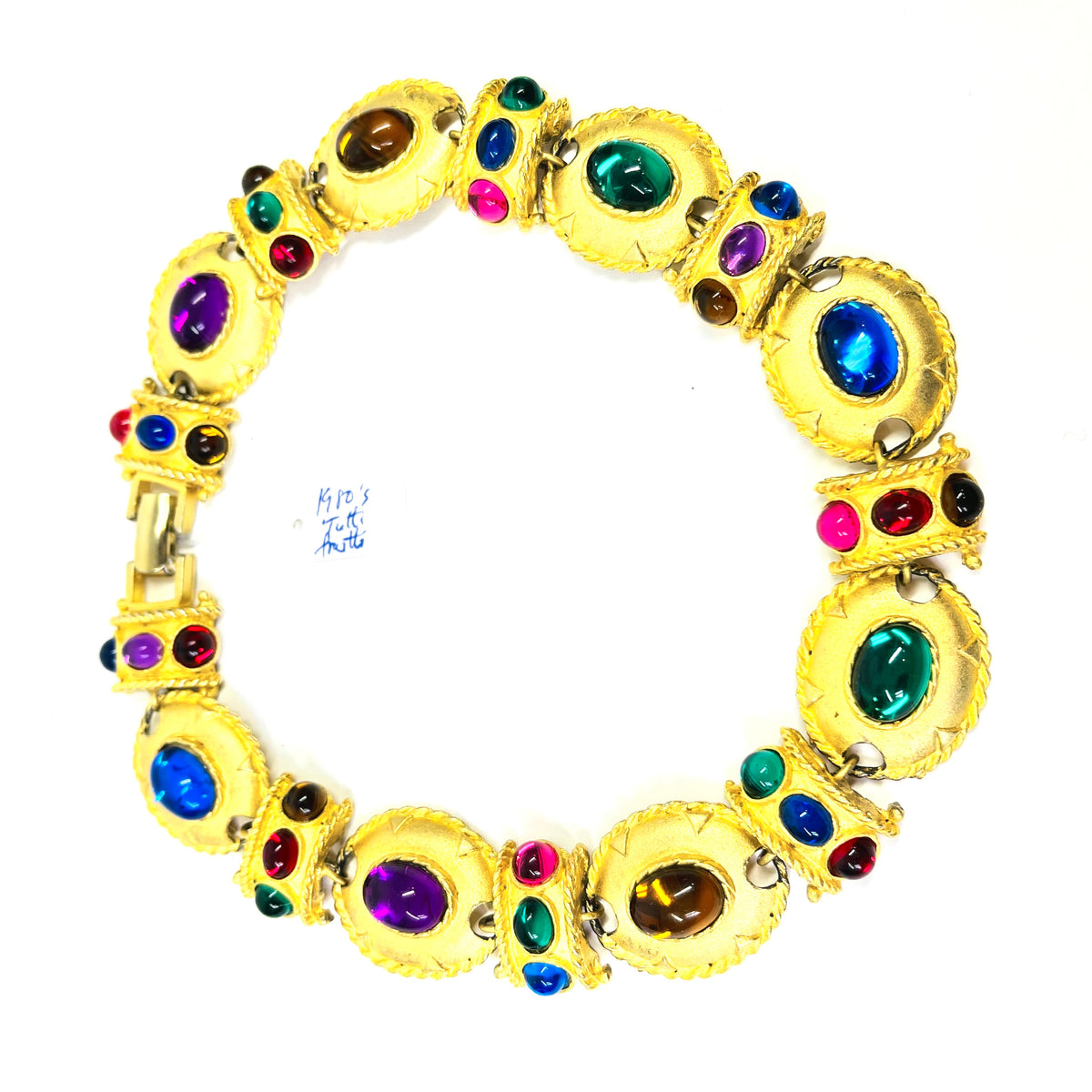 1980s MUGHAL STYLE TUTTI FRUITTI LINKS NECKLACE