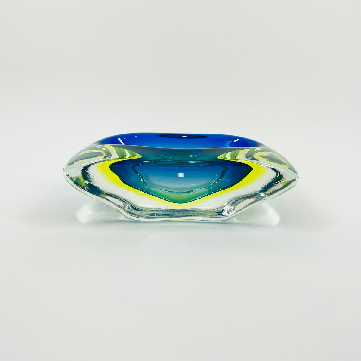 1940s GREEN COBALT BLUE SOMMERSO URANIUM GLASS BOWL