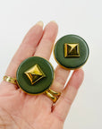 1980s HERMES GREEN LEATHER CLIP ON EARRINGS