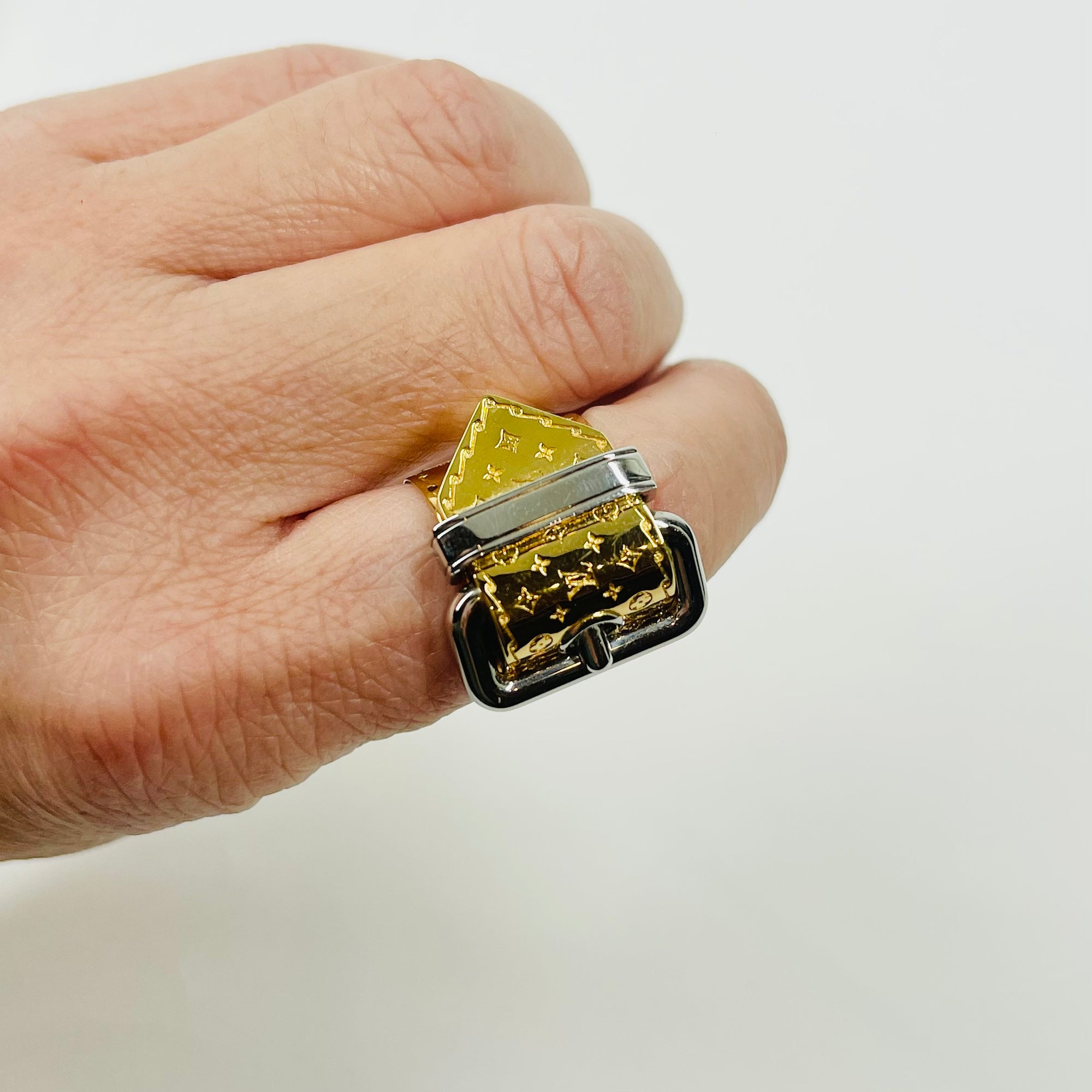 VINTAGE LOUIS VUITTON COSTUME TWO TONE MONOGRAM BUCKLE RING