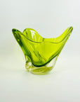 1970s JAPANESE GREEN SOMMERSO GLASS HANDKERCHIEF VASE/BOWL
