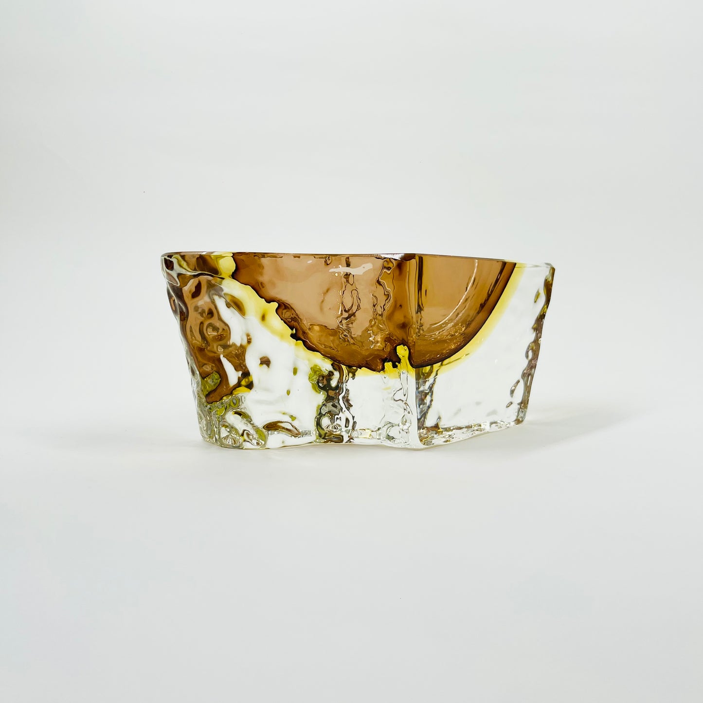 1950s MURANO MANDRUZZATO TEXTURED BROWN AMBER SOMMERSO GLASS GEODE BOWL