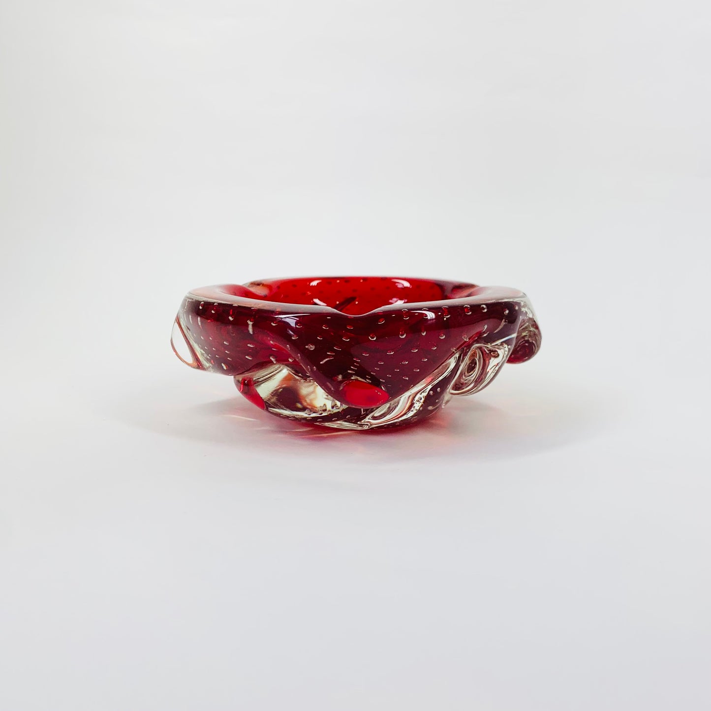 1950s MURANO RED BULLICANTE PINCHED BOWL/ASHTRAY