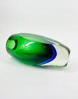 1960s GREEN BLUE HARLEQUIN MURANO SOMMERSO FACETED GLASS BLOCK VASE