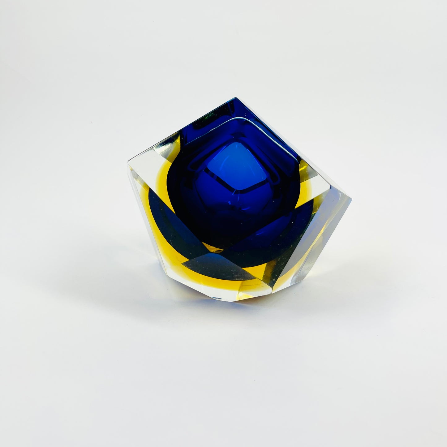 1950s FACETED MURANO COBALT BLUE GOLD GEODE BOWL