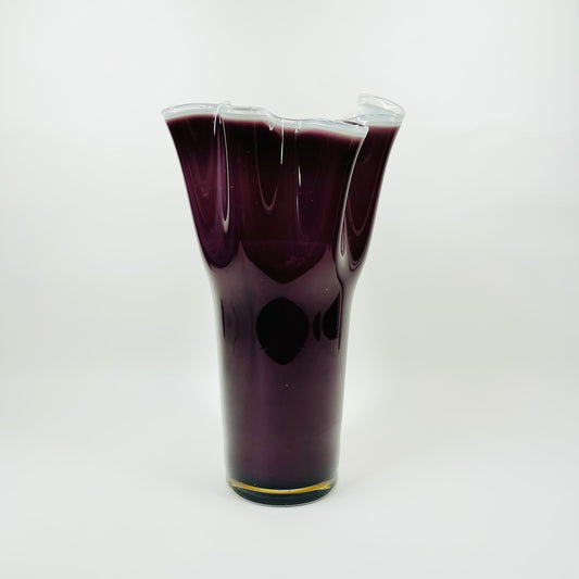 1970s JAPANESE CASED PURPLE GLASS HANDKERCHIEF VASE