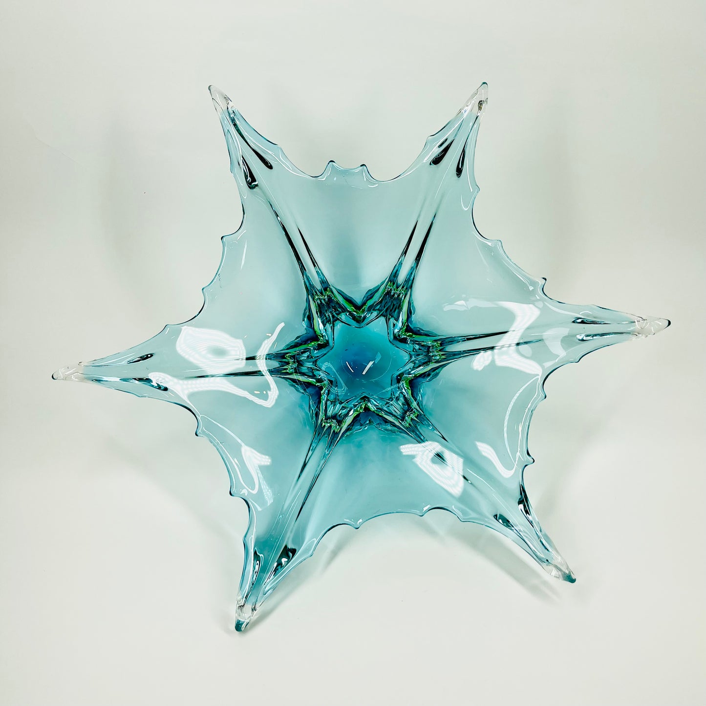 1940s URANIUM MURANO TURQUOISE SOMMERSO GLASS BOWL