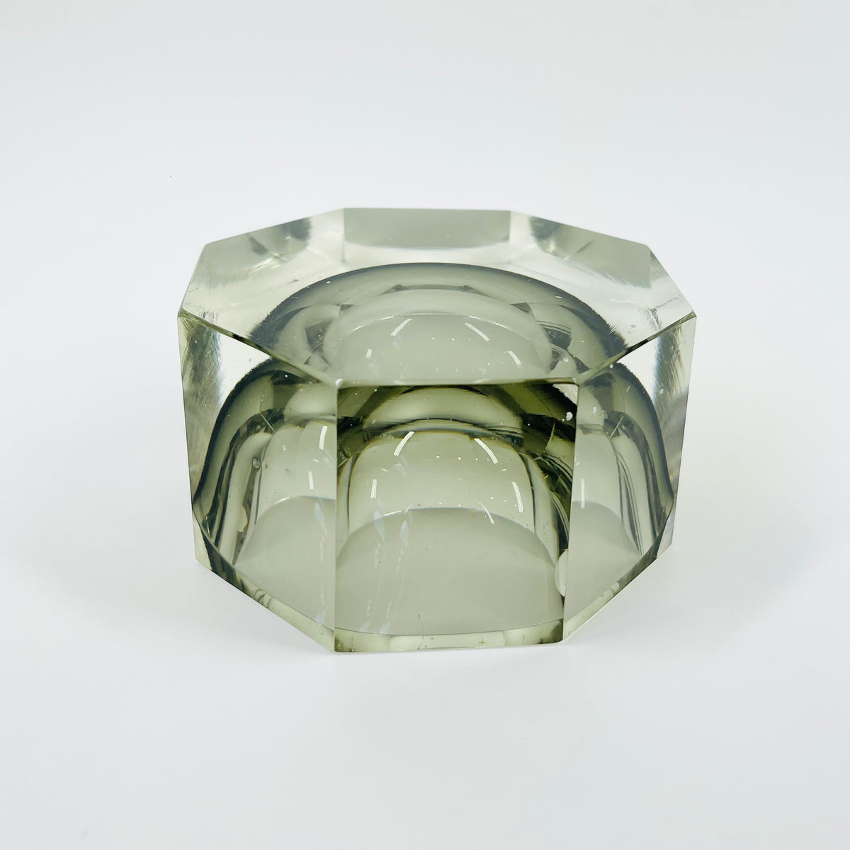 1950s SMOKY GREY MURANO MANDRUZZATO SOMMERSO FACETED GLASS HEXAGON BOWL