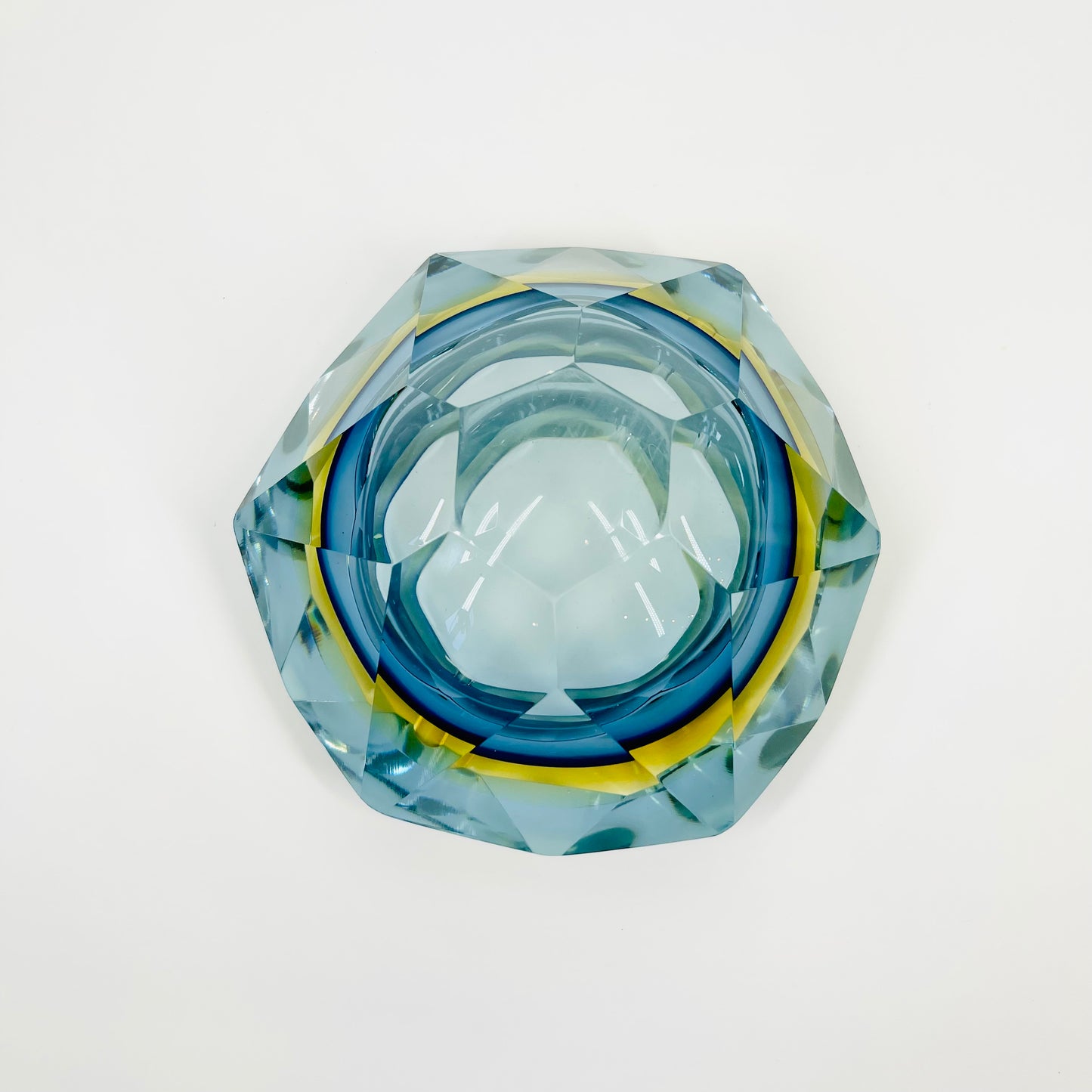 1950s FACETED MURANO TRI-COLOUR BLUE GEODE BOWL/ASHTRAY