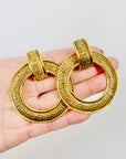 1980s CHANEL CC LARGE FILIGREE LOGO HOOPS CLIP ON EARRINGS