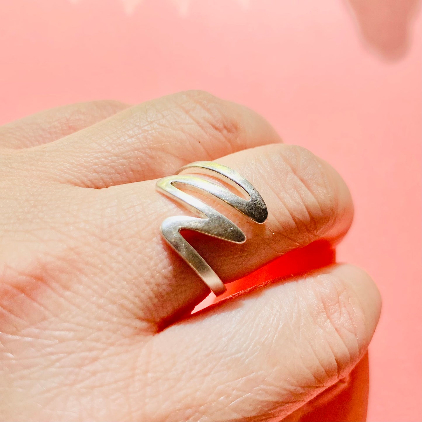 60s MODERNIST ZIG ZAG SILVER RING