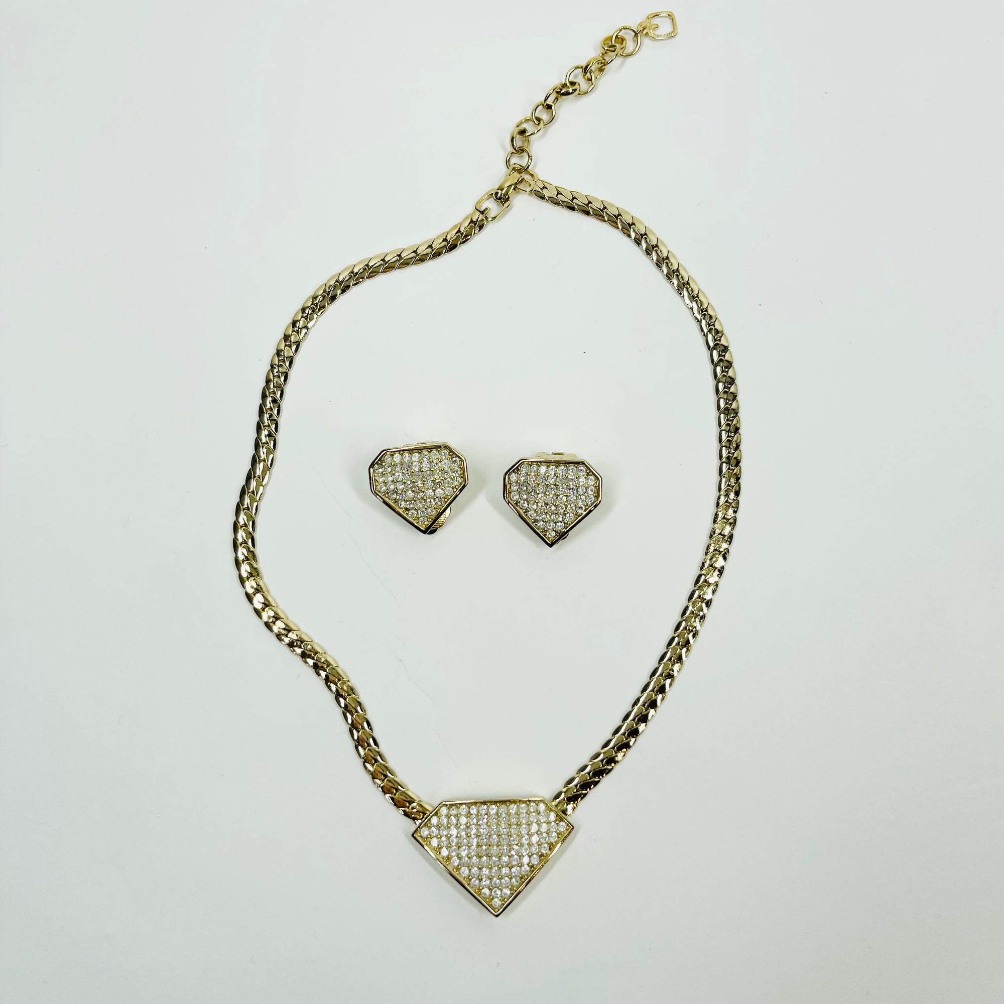 1980s GROSSE GERMANY GOLD PLATED HEART DIAMANTÉ   NECKLACE EARRINGS BANGLE SUITE