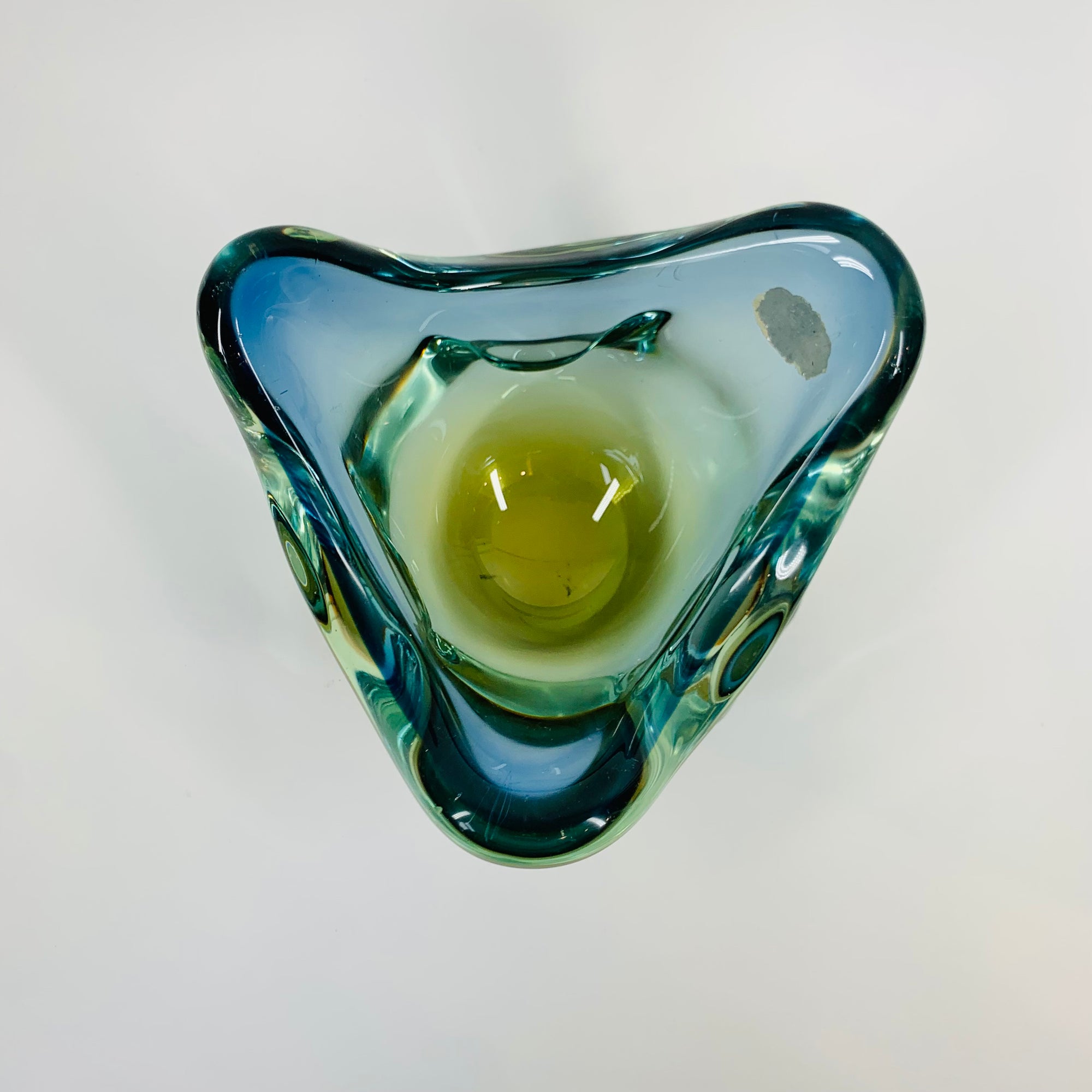 MCM BLUE GREEN MURANO SOMMERSO PINCHED GLASS BOWL/ASHTRAY