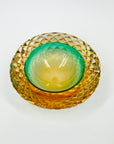 1920s GREEN GOLD AMBER MURANO MANDRUZZATO SOMMERSO FACETED GLASS BOWL/ASHTRAY