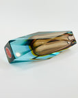 1960s BROWN YELLOW TURQUOISE MURANO SOMMERSO FACETED GLASS BLOCK VASE
