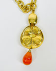 LIMITED EDITION 1993 CHANEL ORANGE PEARL GRIPOIX DROP PENDANT WITH FANCY LINKS NECKLACE