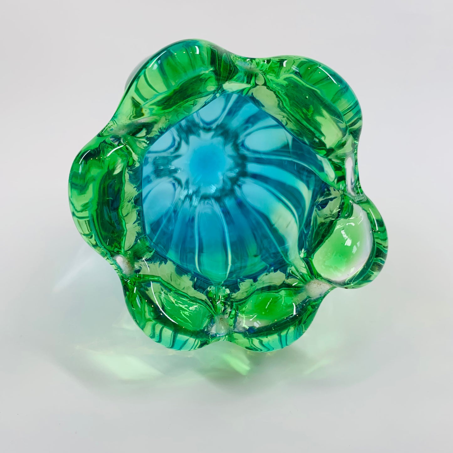 70s GREEN BLUE SOMMERSO PINCHED VASE