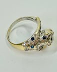 1950s 14K WHITE GOLD DIAMOND BLUE SAPPHIRE SNOW LEOPARD RING