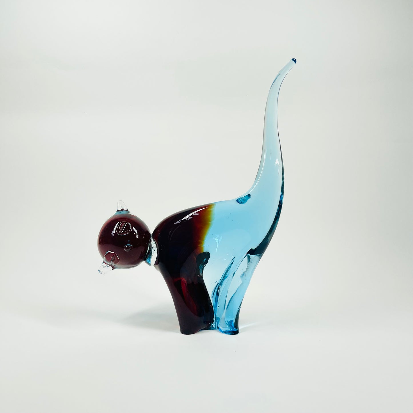 1980s MURANO BLUE BROWN SOMMERSO GLASS CAT