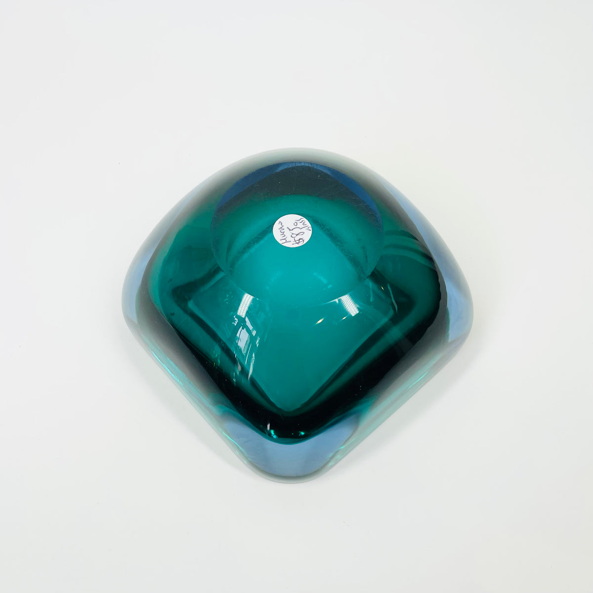 1960s BLUE AQUAMARINE SOMMERSO SQUARE GLASS BOWL/ASHTRAY