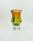 1960s CZECH GOLD GREEN TWIST SOMMERSO GLASS POSY VASE BY JOSEF HOSPODKA