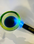 1950s GREEN BLUE MURANO URANIUM SOMMERSO GLASS BOWL/ASHTRAY WITH CONTROLLED BUBBLES