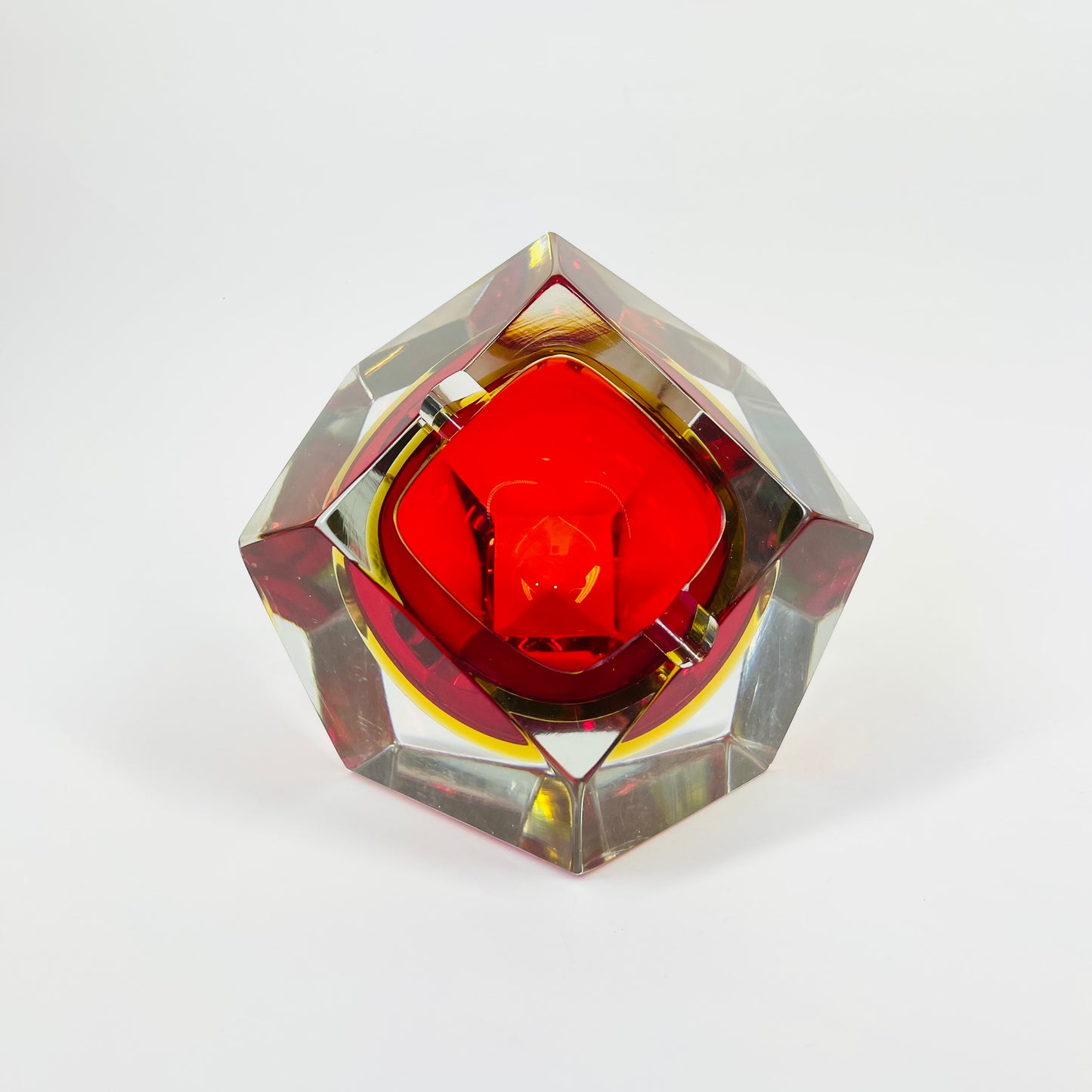 1950s FACETED MURANO RED YELLOW GEODE BOWL