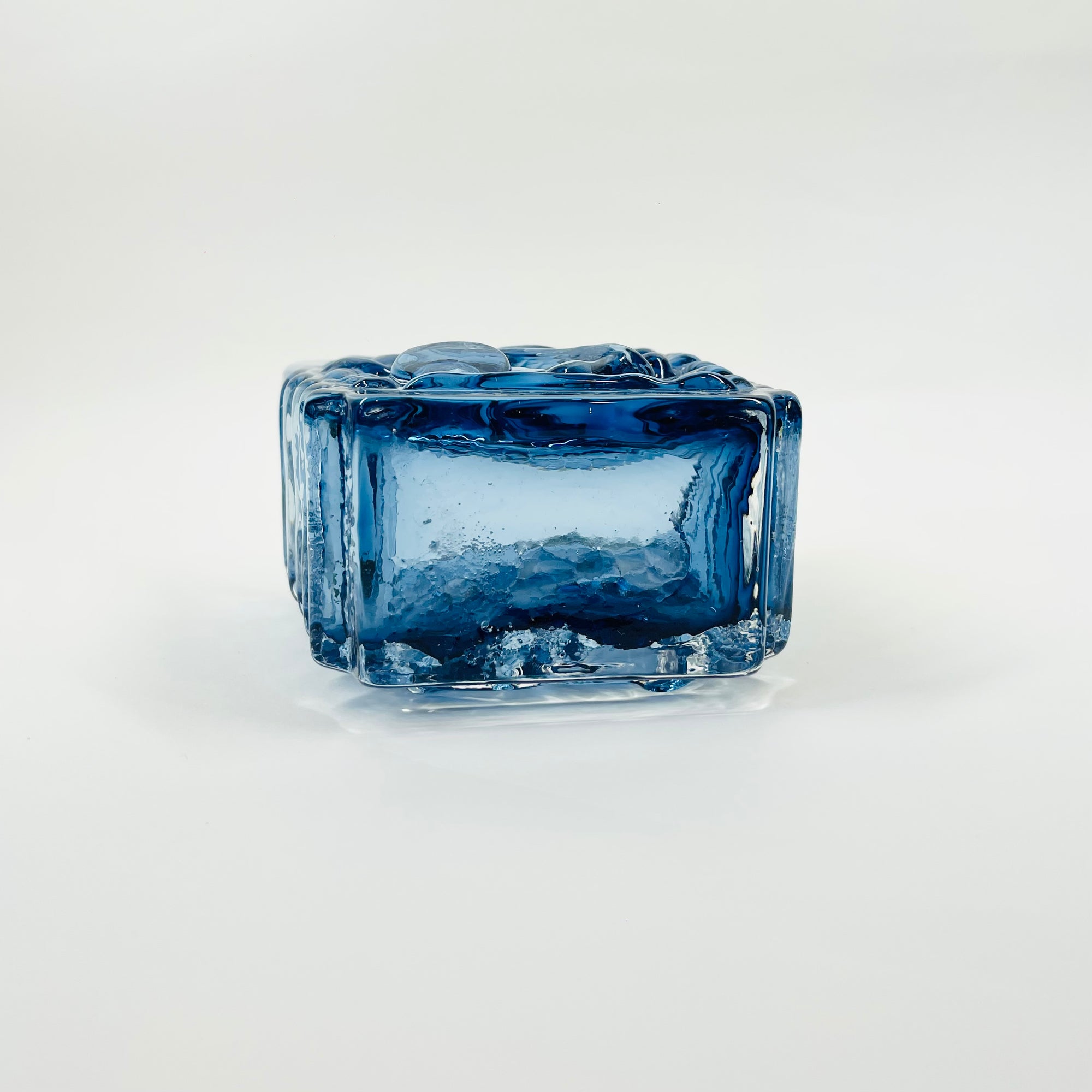 1950s AQUAMARINE BLUE BRUTALIST GLASS MINI VASE BY JOSEF SCHOTT