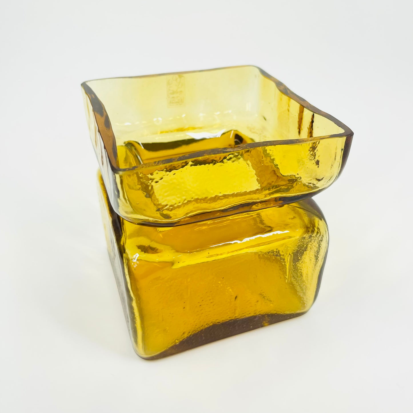 1970s RIIHIMÄENLASI AMBER GLASS PALA VASE/CANDLE HOLDER