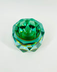 1940s GREEN BLUE GOLD AMBER MURANO MANDRUZZATO SOMMERSO DIAMOND FACETED GLASS BOWL/ASHTRAY