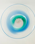 1980s MOUTH BLOWN BLUE GREEN ART GLASS BOWL BY SETSUKO OGISHI