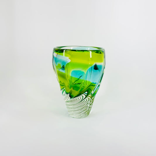GREEN BLUE OMBRE TWIST RIBBED GLASS VASE