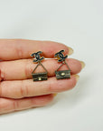 1990s LIMITED EDITION CHANEL MINIATURE BAGS PIERCED EARRINGS WITH ENAMEL LOGO AND SEED PEARLS