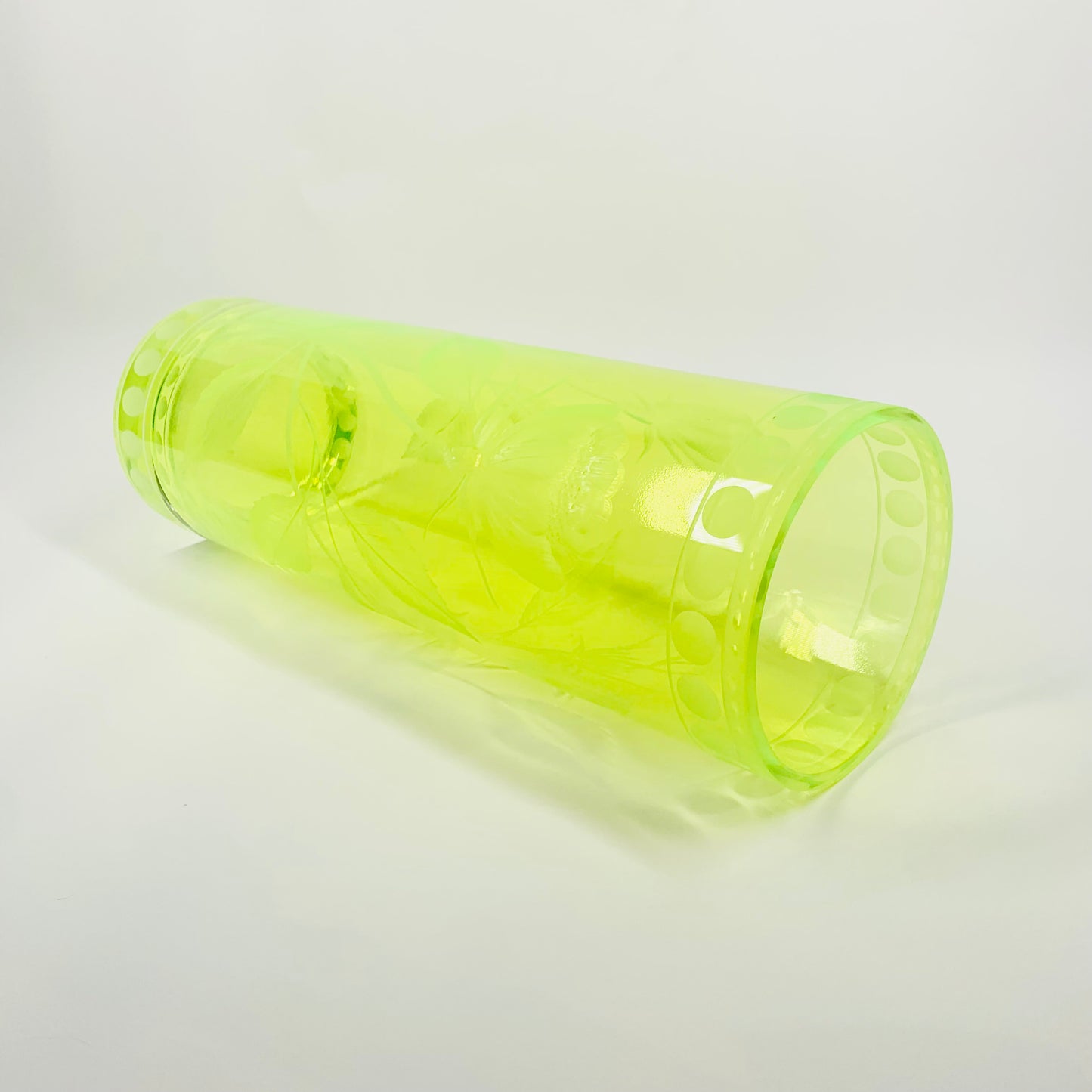 ANTIQUE URANIUM ETCHED GLASS VASE BY MOSER