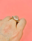 60s MODERNIST SILVER RING WITH BEZEL MOONSTONE