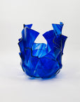 1980s HAND MADE COBALT BLUE FUSED GLASS HANDKERCHIEF BOWL/VASE