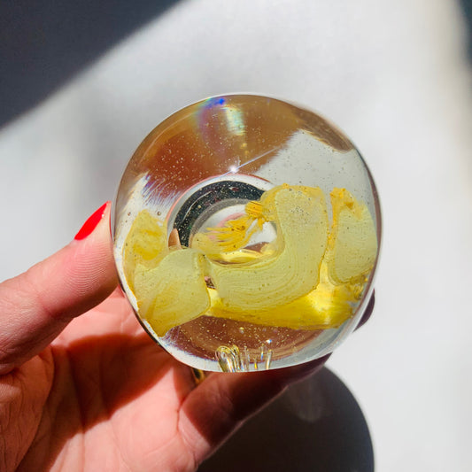 YELLOW SPACE AGE PAPERWEIGHT