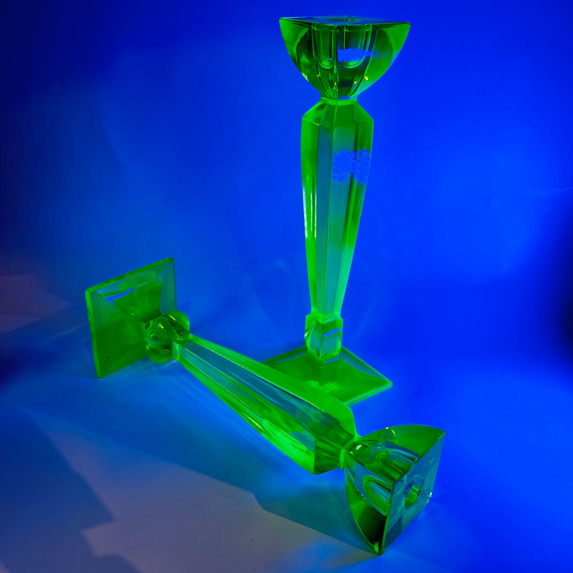 ART DECO URANIUM GLASS CANDLE STICKS