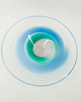 1980s MOUTH BLOWN BLUE GREEN ART GLASS BOWL BY SETSUKO OGISHI