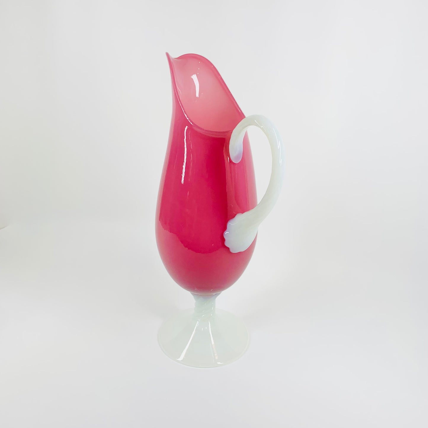 ANTIQUE FRENCH CRANBERRY/PINK OPALINE GLASS JUG