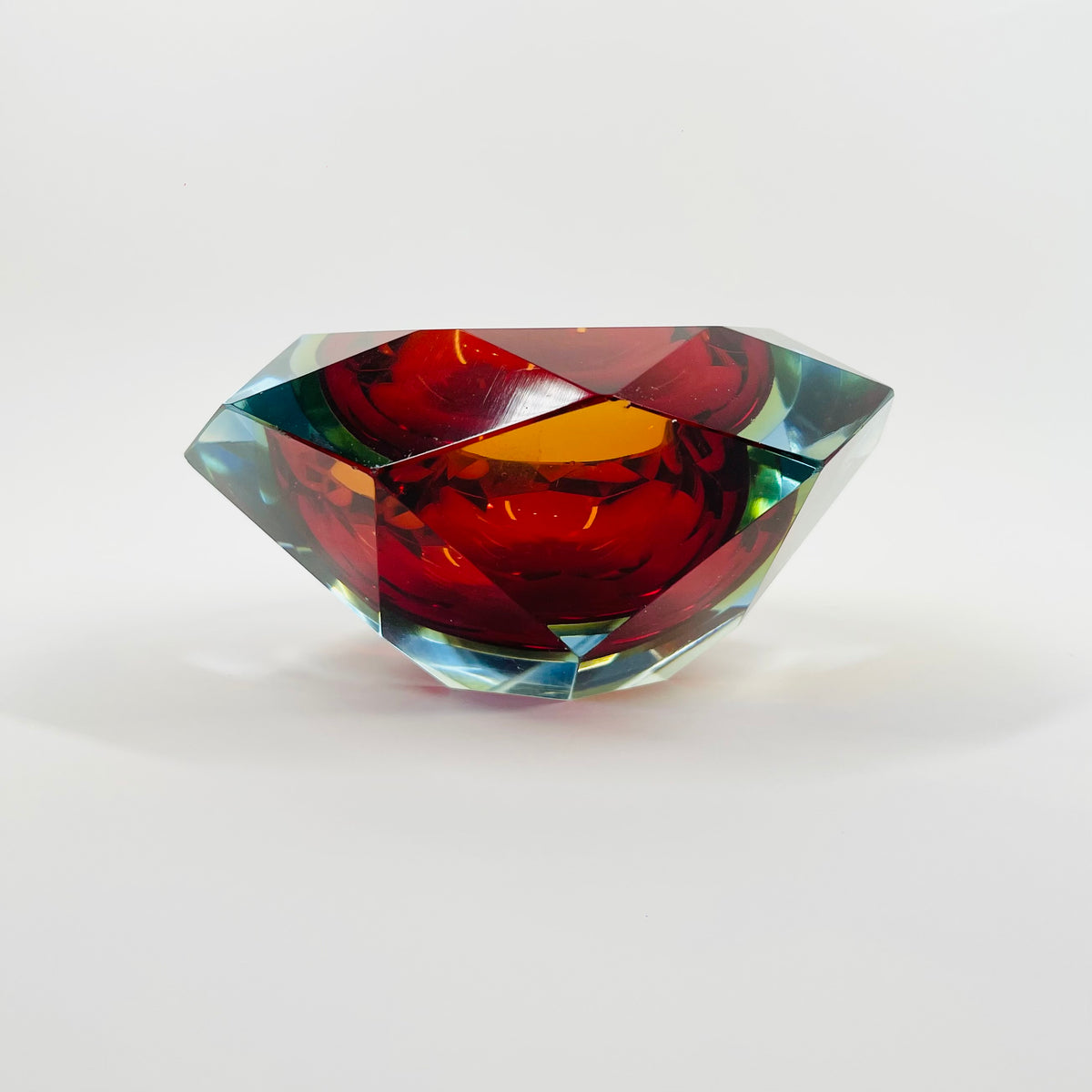 1950s MURANO MANDRUZZATO RUBY SOMMERSO DIAMOND FACETED GLASS BOWL