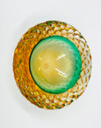 1920s GREEN GOLD AMBER MURANO MANDRUZZATO SOMMERSO FACETED GLASS BOWL/ASHTRAY