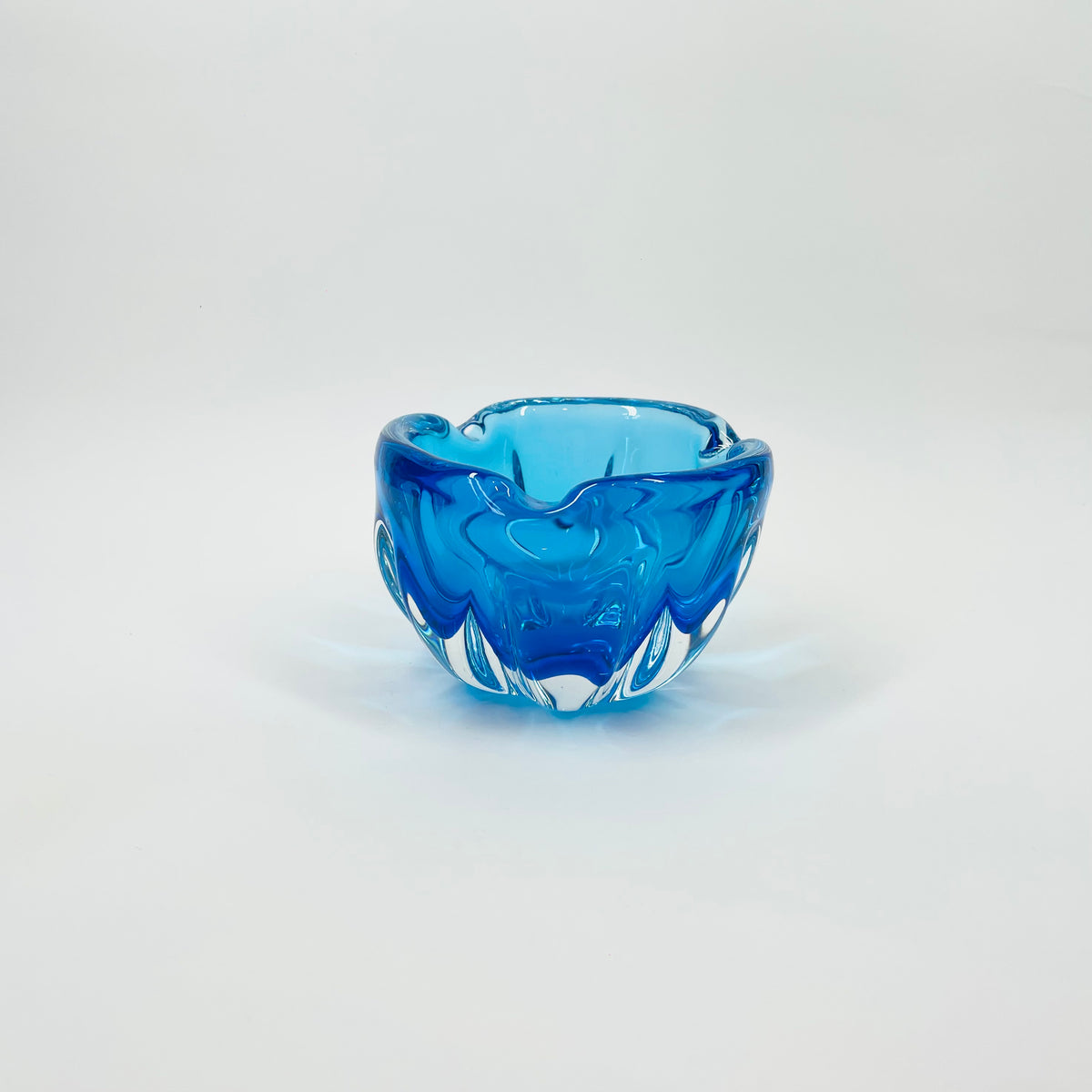 1950s TURQUOISE BLUE MURANO PINCHED BOWL
