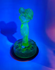 ANTIQUE ART DECO GREEN SATIN URANIUM GLASS LADY FLOWER FROG